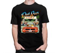 (Black, M) Japan Arcade Racing Video Game Out Run T Shirt Men Vintage 80s Console Gaming Tops Outrun Tshirt Casual Oversized Tee