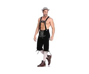 (black, M) Lederhosen Men - Genuine Leather Authentic German Lederhosen For Men, Oktoberfest Outfit - Short Light Brown