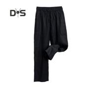 (black, M) Men's Linen Trousers Casual Loose Fit Straight Pants with Drawstring Wide Leg Golf Trousers Summer Wear for Vacation Travel Work Daily Life