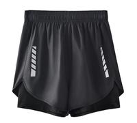 (black, M) Men's Quick-Dry Ice Silk Basketball Training Shorts - Two-Piece Fake Design, Knee-Length, Perfect for Summer Running and Fitness.