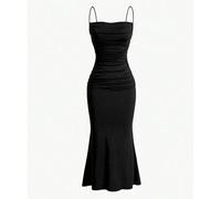 (Black, M) Mia Muse Women's Party Dresses Maxi Spaghetti Strap Elegant Slim Evening Wedding Guest Multi-Color Summer Milkmaid Dresses