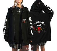 (Black, M) Stranger Things Womens Zipper Hooded Sweatshirt Long Sleeve Jacket Winter Coat