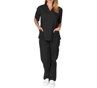 (Black, M = UK 10) Women Medical Scrub Doctor Nursing Scrubs Uniform Dentis Hospital Long Pants Set