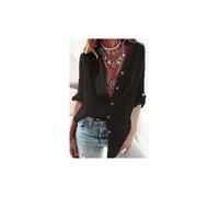 (black, M) Women's V-neck Long Sleeved Shirt, Pure Cotton Casual White Shirt, Loose Fitting For Spring And Autumn Camisas De Mujer Shirt
