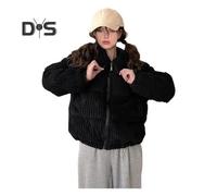 (black, M) Women's Winter Jacket Corduroy Puffer Short Down Jacket Warm Quilted Cotton Coat Stand Collar Outerwear for Daily Life Work School