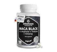 Black Maca Complex 30.000 mg, 180 Capsules High Strength with Tribulus + L-Arginin + Ginseng + Zinc + B-Vitamins, Premium Maca Root Extract, 180 Vegan Capsules, Made in Germany