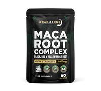 Black Maca Root Complex Capsules - Black Maca, Red Maca & Yellow Maca Root Powder - 11,000mg High Strength, Non GMO Ingredients and 100% Vegan - with Panax Ginseng, Ashwagandha (60)
