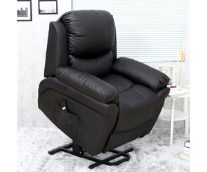(Black) Madison Elecrtic Rise Recliner Real Leather Armchair Sofa Lounge Chair
