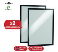 Durable DURAFRAME Self-Adhesive Magnetic Frame - A3 Black - Pack of 2 - Document Frame For Professional Internal Signage - Self-Adhesive Attachment
