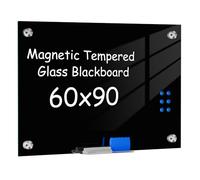 Black Magnetic Glass Whiteboard,24"/35" Frameless Dry-Erase Board,Vertical/Horizontal Hanging,Wall Mounted Tempered Glass Whiteboard Frameless for Home, Office, Kitchen with Magnetic Suction Black 60