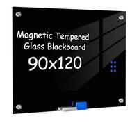 Black Magnetic Glass Whiteboard,24"/35" Frameless Dry-Erase Board,Vertical/Horizontal Hanging,Wall Mounted Tempered Glass Whiteboard Frameless for Home, Office, Kitchen with Magnetic Suction Black 90