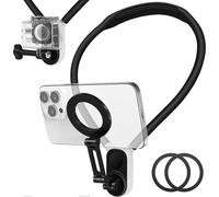 (Black) Magnetic Neck Cell Phone and Sports Camera Holder, POV/Vlog Selfie Mount, Hand Free Phones and Sports Camera Neck Holder for Smartphone and GoPro Inst