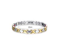 (Black) Magnetic Stainless Steel Leaf Bracelet - Silver and Gold Two-Tone Energy Therapy Jewelry