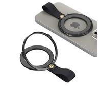 Black MagSafe Silicone Phone Ring Holder iPhone 11 12 13 14 15 16 17 Pro Max Magnetic Wireless Charging Compatible 360° Adjustable Kickstand Anti-Slip Grip Samsung Galaxy Pixel Foldable Lightweight