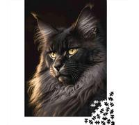 Black Maine Coon Cat Thick Cardboard Jigsaw Puzzle Bundle Family Puzzle Lovers Stress Relief Brain Training Puzzle for Enthusiasts 38x26cm/1000pcs