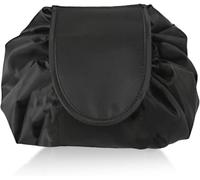 Black Makeup Bags,Lazy Drawstring Makeup Bag for Women,Flat Lay Cosmetic Makeup Bag for Cosmetics,for Travel,Parties(Black)