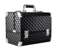 Black Makeup Box Professional Cosmetic Organizer Aluminum Storage Box with 6 Trays
