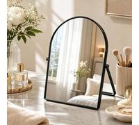 Black Makeup Mirror Arched Vanity Mirror Large Cosmetic Vanity Mirror Metal Frame with Stand 360° Swivel & Adjustable HD Definition Countertop Tabletop Mirrors for Vanity Dresser Bathroom Bedroom Desk
