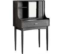 Black Makeup Vanity Desk Set - Stylish Open Storage Shelves, HD Mercury Mirror, Durable Push-Pull Design Dressing Table, Multi-Functional Writing Desk - No Stool Included