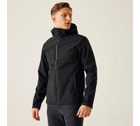 Black male 4XL Regatta Professional Men's Waterproof Venturer 3 Layer Printable Hooded Softshell Jacket Black, Size: 4XL