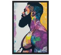 Black Male Art Pop Surrealism Bearded Profile Abstract Print Urban Wall Decor Unique Gift-1 Retro Framed Decorative Painting And Art Picture Print Modern Family Bedroom Decor16x24inch(40x60cm)