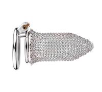 Black Male Mesh Chastity Cage Metal Lock Cock Penis Ring Adult BDSM Games Prevent Cheating Sex Toys Men Gay Bondage White Flat Ring 40Mm