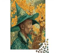 Black Male Wizard, Ancient Tree with Golden Leaves,Puzzles Gemusterte Nachhaltige Puzzles Für Erwachsene Hochwertige Holzspielpuzzles 38x26cm/1000pcs