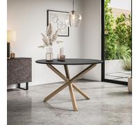 (Black) Malvern Round Dining Table 4-6 Seater w Solid Oak Legs