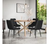 Malvern Round Dining Table And Chairs - Oak Table Top w Solid Oak Legs + Nova Faux Leather Dining Chair Set Of 4 More4Homes Black One Size