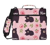 Black Mama Bear Pink Rose 1.5-Inch 3-Ringing Office Binder Organizer with Shoulder Strap & Handle Waterproof School Binders Organizer for School