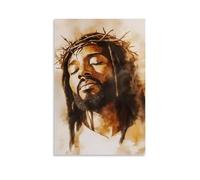 Black Man Jesus Wall Art, Sacred Crown of Thorns Religious Design Hanging Paintings Poster, African American Christ Art Decor for Church Living Room Bedroom Hom 12x18inch(30x45cm)