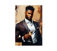 Black Man Poster Glass of Wine Wall Art Black Man with Wine Art Afro Wall Decor African American Noir Classy