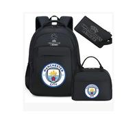 (Black Manchester City) Football star peripheral backpack student schoolbag three-piece lunch bag pencil bag children men's style