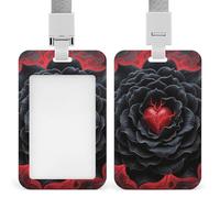 Black Mandala Heart ID Badge Holder - Retractable Badge Reel, Vertical Card Name Tag Holder with Breakaway Lanyard, ID Cards Holders Case for Nurse Security Staff Women Men