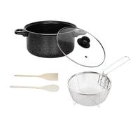 Black Marble 24cm Non Stick Chip Pan Set With Wire Basket 2 Chop Sticks and Glass Lid Deep Fat Fryer Set Home Kitchen Stove 4-in-1 Chip Pan Fryer