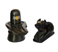 Black Marble 4" Shivling for Home Temples with Tilak & Nandi With Tilak Handcrafted & Hand Painted-Indianstore4everyone