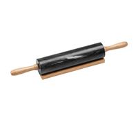 Black Marble 46Cm Kitchen Roll Baking Rolling Pin With Wood Handles And Stand