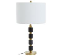 Black Marble and Gold Table Lamp, Drum Ivory Shade with Brushed Metal Finish, Contemporary Bedside Light Interiors by Premier Black One Size