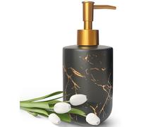 Black Marble Ceramic Soap Dispenser with Golden Pump for Bathroom Kitchen Refillable Dish Dispenser Liquid Hand Dispenser Empty Bottle (Black)
