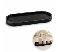 Black Marble-Effect Bathroom Storage Tray, Raised Rim, Elongated Oval | 1-piece organiser, groups cosmetics, perfume bottles, toiletries and small accessories on vanity units or dressing tables