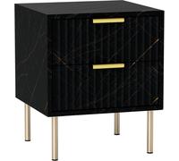 Black Marble Effect Bedside Cabinet 2 Drawer Gold Legs Nightstand Side Table