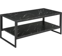 Homcom Two-Tier Coffee Table With Marble Effect Shelf And Metal Frame Black