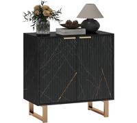 Black Marble Effect Sideboard Cabinet Ridged Storage Cupboard Gold Legs Modern