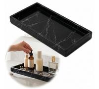 Black Marble-Effect Silicone Vanity Organiser Tray, 30 x 12.5 x 2 cm