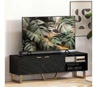 Black Marble Effect TV Unit Cabinet Fluted Doors Media Stand Storage Shelves