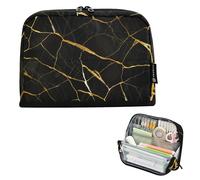 Black Marble Elegant Gold Veins Storage Pencil Bag Zipper Pencil Pouch Large Pencils Case Cute Pen Marker Bag for Girls Kawaii Back to School Adults Office Supply