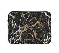 Black Marble Gold Quilted Laptop Sleeve, Shock Absorbent Padded Case, Slim Lightweight Carry Sleeve for Office Travel, Large