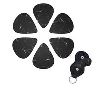 Black Marble Guitar Picks 6 Pack, 0.96mm Thickness Celluloid Bass Pick with Leather Guitar Pick Holder Keychain Abstract Art Pics Plectrum for Acoustic Electric Guitar, Ukulele, Bass