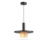 Black Marble Hanging Lamp, Geometric Ceiling Pendant with Round Metal Disc