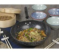 Black Marble or Copper Style Carbon Steel Induction Wok Stir Fry Pan (Black Marble)